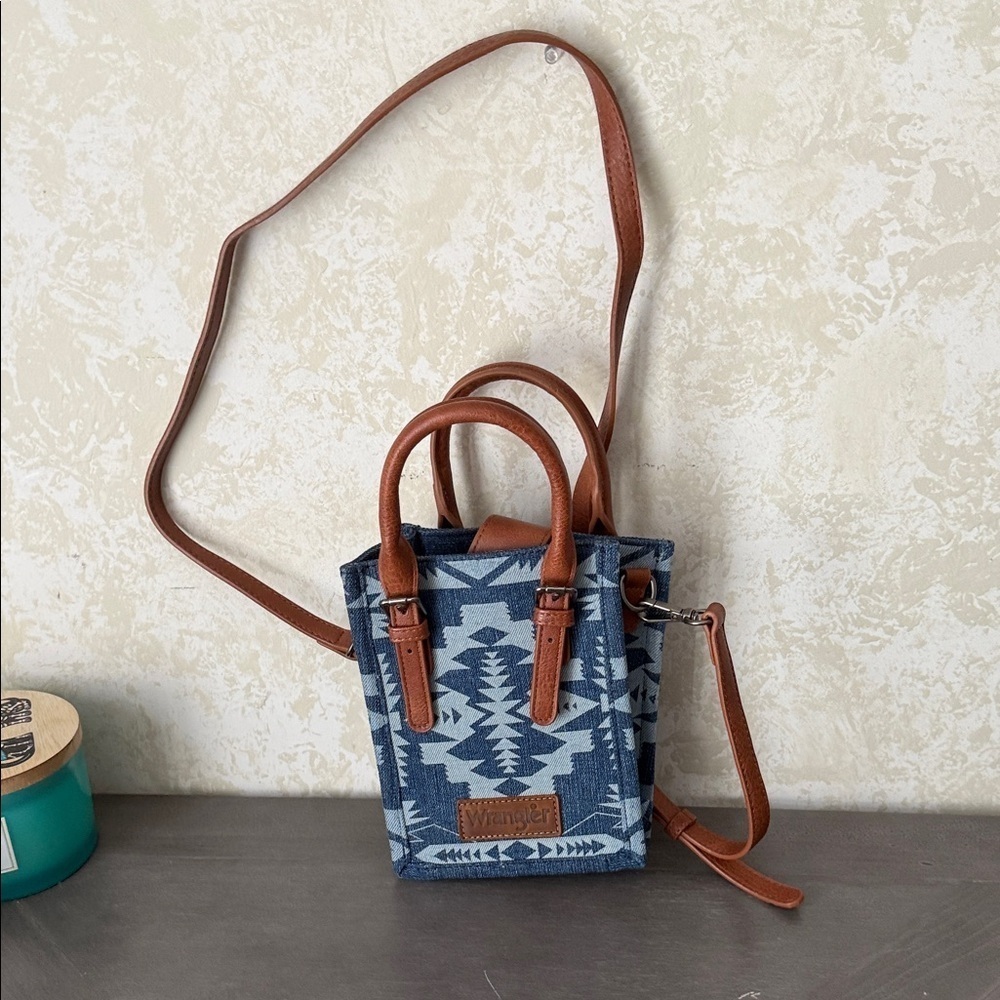Wrangler Blue and Brown Patterned Crossbody Bag